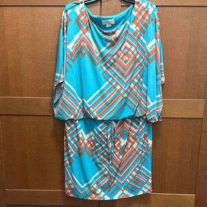 Jessica Simpson Geometric Blue and Orange Mini Dress